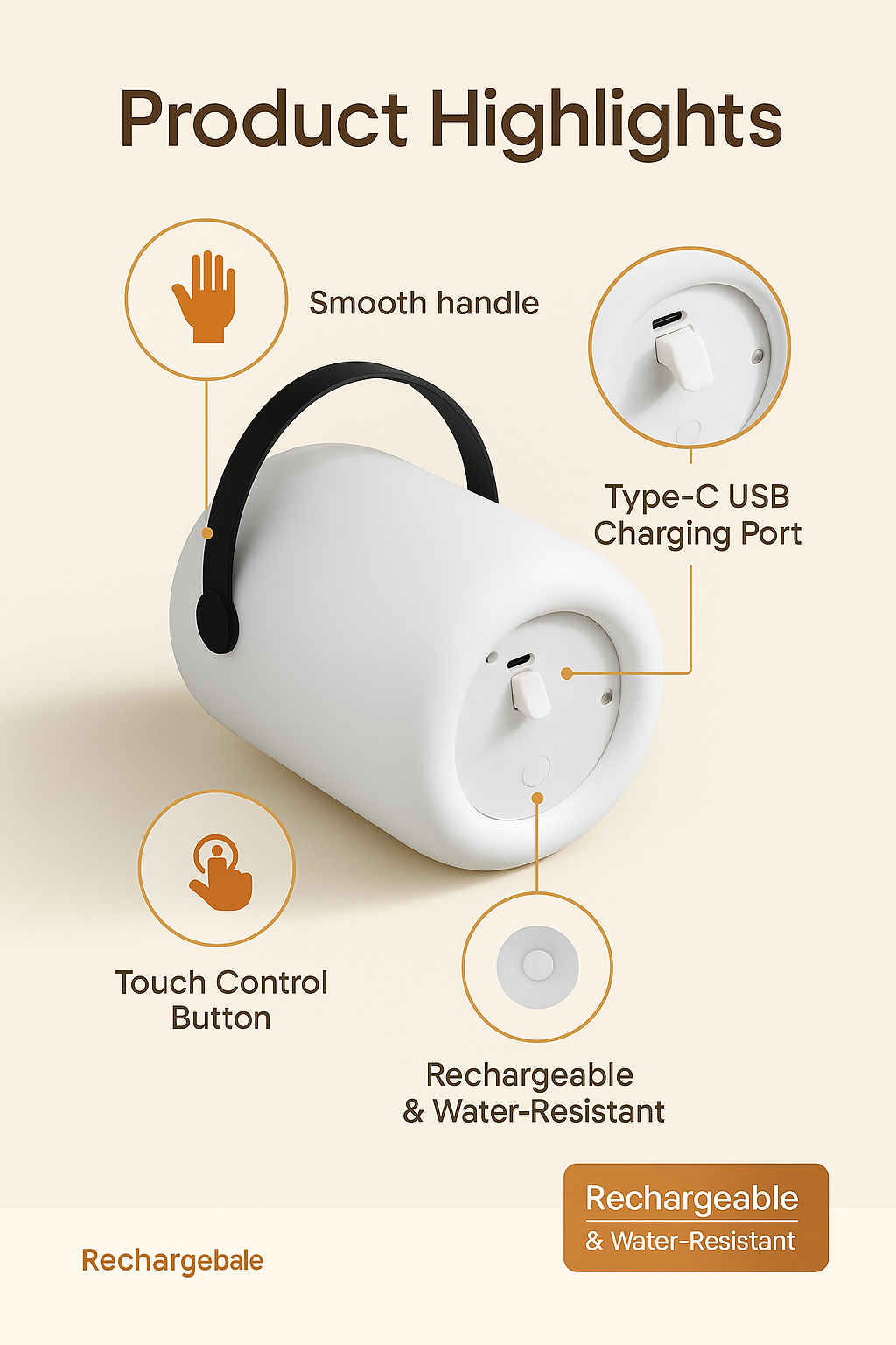 Portable Outdoor Smart RGB Lamp – Rechargeable Cordless Table Light, Water-Resistant Ambient Lamp for Home, Patio & Camping